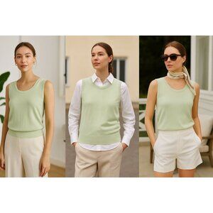 Rondina Women Mint Soft Sleeveless Top M Silk Cotton Clean Girl Old Money Sage